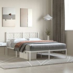 Metal bed frame with white headboard 120x200 cm by , Beds and slatted bases - Ref: Foro24-372226, Price: 86,08 €, Discount: %