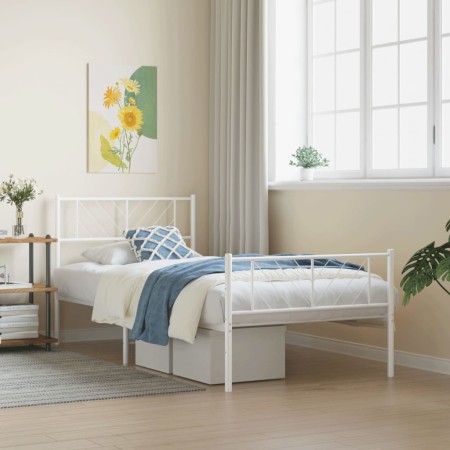 Estructura cama metal con cabecero y pie cama blanca 90x200 cm de , Camas y somieres - Ref: Foro24-372239, Precio: 70,53 €, D...