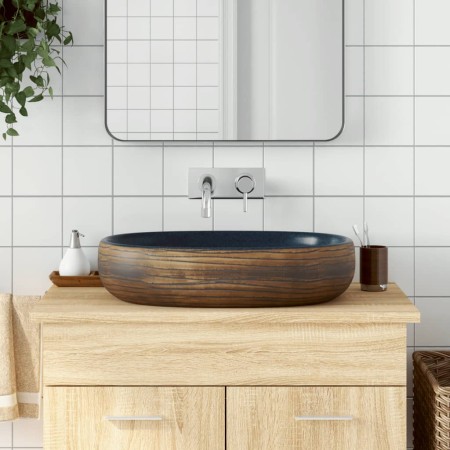 Brown and blue ceramic oval countertop sink 59x40x14cm by , Sinks - Ref: Foro24-155100, Price: 161,62 €, Discount: %