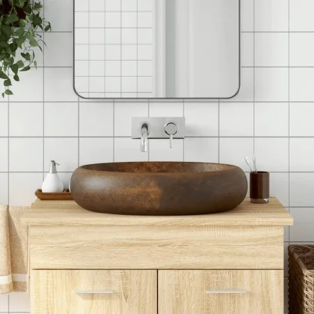 Aufsatzwaschbecken oval aus brauner Keramik 59x40x15 cm. von , Sinkt - Ref: Foro24-155084, Preis: 209,57 €, Rabatt: %