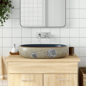 Oval countertop washbasin sand and blue ceramic 59x40x14 cm by , Sinks - Ref: Foro24-155103, Price: 141,99 €, Discount: %