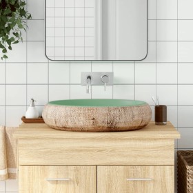 Lavabo sobre encimera ovalado cerámica verde marrón 59x40x15 cm de , Lavabos - Ref: Foro24-155077, Precio: 164,99 €, Descuent...