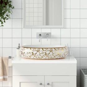 Oval white and gold ceramic countertop sink 59x40x15cm by , Sinks - Ref: Foro24-155111, Price: 169,65 €, Discount: %