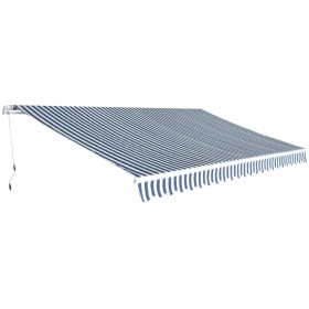 Folding manual awning, 500 cm, blue and white. by vidaXL, Awnings - Ref: Foro24-42154, Price: 623,71 €, Discount: %