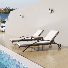 Brown synthetic rattan sun loungers with table by vidaXL, Loungers - Ref: Foro24-42490, Price: 247,99 €, Discount: %