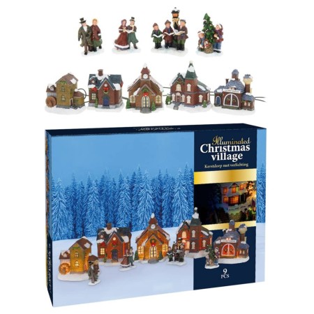 Ambiance Set of 9 Christmas Village Figures with Light by , Miniature Village Accessories and Sets - Ref: Foro24-439805, Pric...