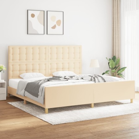 Bed frame with cream fabric headboard 200x200 cm by , Beds and slatted bases - Ref: Foro24-3125410, Price: 252,99 €, Discount: %