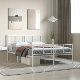 Metal bed frame with headboard and white footboard 135x190 cm by , Beds and slatted bases - Ref: Foro24-372245, Price: 97,32 ...