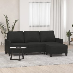 Sofá de 3 plazas con taburete de tela negro 180 cm de , Sofás - Ref: Foro24-3201041, Precio: 349,21 €, Descuento: %