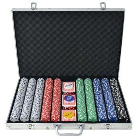 Pokerspiel mit 1000 Chips und Aluminiumgehäuse von vidaXL, Pokerkoffer und Chips - Ref: Foro24-80183, Preis: 103,66 €, Rabatt: %