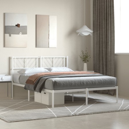 Estructura de cama de metal con cabecero blanca 135x190 cm de , Camas y somieres - Ref: Foro24-372227, Precio: 92,17 €, Descu...