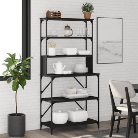 Kitchen shelving 6 levels black engineered wood 90x40x180cm by , Kitchen utensil containers - Ref: Foro24-834220, Price: 107,...