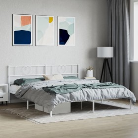 Metal bed frame with white headboard 193x203 cm by , Beds and slatted bases - Ref: Foro24-355518, Price: 105,99 €, Discount: %