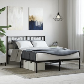 Estructura de cama con cabecero metal negro 140x190 cm de , Camas y somieres - Ref: Foro24-355463, Precio: 95,99 €, Descuento: %