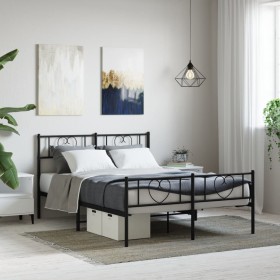 Black metal headboard and footboard bed frame 135x190 cm by , Beds and slatted bases - Ref: Foro24-355480, Price: 99,99 €, Di...