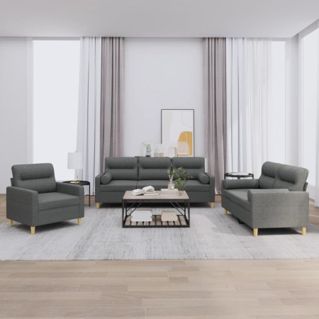 Sofa set with cushions 3 pieces dark gray fabric by , Sofas - Ref: Foro24-3201553, Price: 720,46 €, Discount: %