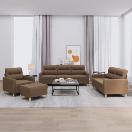 Sofa set with cushions 4 pieces brown fabric by , Sofas - Ref: Foro24-3201547, Price: 735,21 €, Discount: %