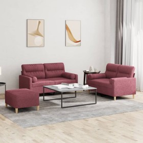 Sofa set with cushions 3 pieces red fabric by , Sofas - Ref: Foro24-3201598, Price: 553,45 €, Discount: %