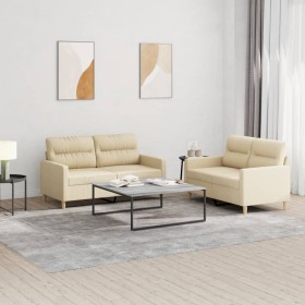 Sofa set with cushions 2 pieces cream fabric by , Sofas - Ref: Foro24-3201570, Price: 463,99 €, Discount: %