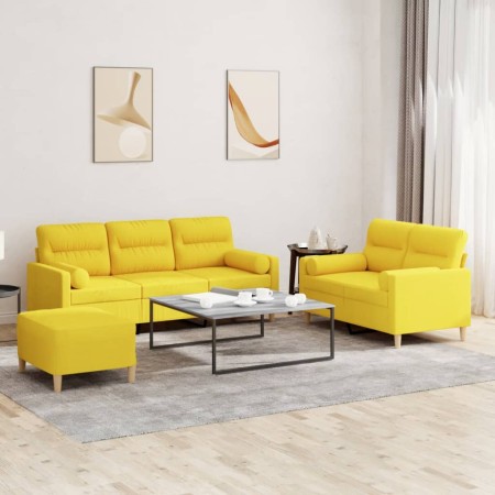 Juego de sofás con cojines 3 piezas tela amarillo claro de , Sofás - Ref: Foro24-3201629, Precio: 578,90 €, Descuento: %