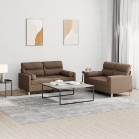 Sofa set with cushions 2 pieces brown fabric by , Sofas - Ref: Foro24-3201587, Price: 488,89 €, Discount: %