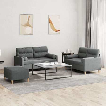 Sofagarnitur mit Kissen 3-teilig aus dunkelgrauem Stoff von , Sofas - Ref: Foro24-3201593, Preis: 529,01 €, Rabatt: %