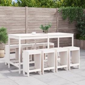 Garden table and high stools 9 pcs solid white pine wood by , Garden sets - Ref: Foro24-3157758, Price: 621,47 €, Discount: %