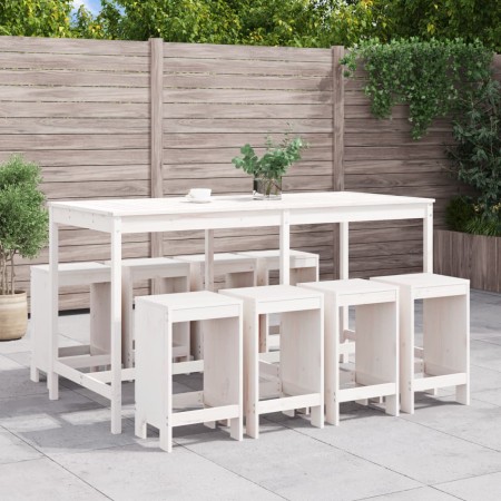 Garden table and high stools 9 pcs solid white pine wood by , Garden sets - Ref: Foro24-3157758, Price: 621,47 €, Discount: %