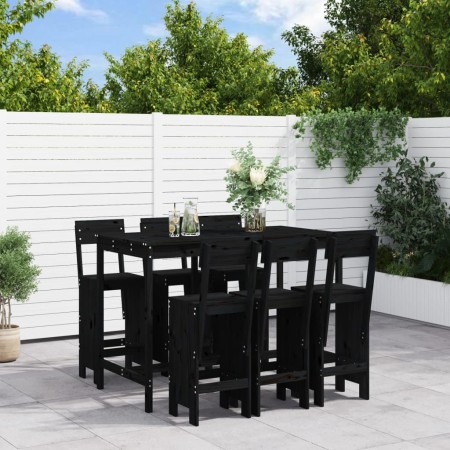 Set de mesa y taburetes altos jardín 7 piezas madera pino negro de , Conjuntos de jardín - Ref: Foro24-3157815, Precio: 544,6...