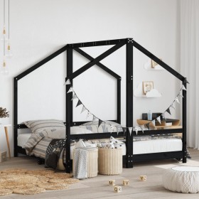 Black pine wood children's bed frame 80x160 cm by , Cribs and beds for children - Ref: Foro24-3200597, Price: 241,99 €, Disco...