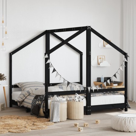 Estructura de cama para niños madera de pino negro 80x160 cm de , Cunas y camas para niños - Ref: Foro24-3200597, Precio: 235...