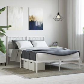 Estructura de cama con cabecero metal blanca 160x200 cm de , Camas y somieres - Ref: Foro24-355515, Precio: 105,56 €, Descuen...