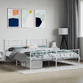 Metal bed frame with headboard and white footboard 180x200 cm by , Beds and slatted bases - Ref: Foro24-355534, Price: 127,99...