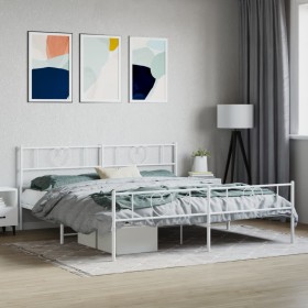 Metal bed frame with headboard and footboard white 193x203 cm by , Beds and slatted bases - Ref: Foro24-355536, Price: 129,99...