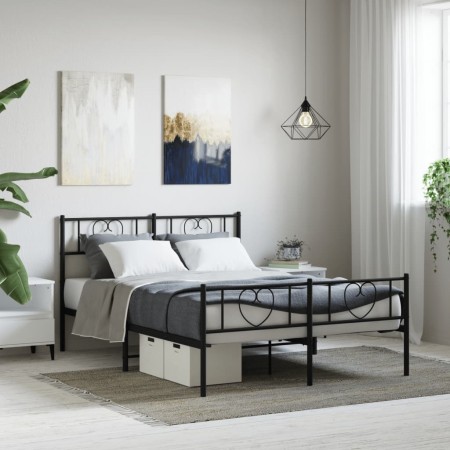 Estructura de cama cabecero y estribo metal negro 160x200 cm de , Camas y somieres - Ref: Foro24-355484, Precio: 104,99 €, De...