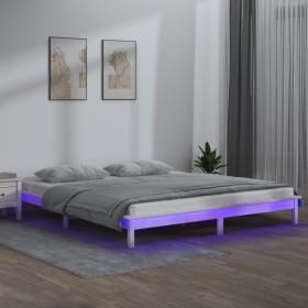 Bed frame with LED solid white wood 160x200 cm by , Beds and slatted bases - Ref: Foro24-820617, Price: 119,64 €, Discount: %