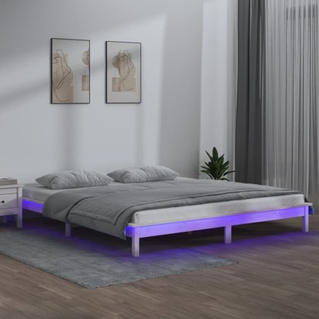 Bettgestell mit LED-Massivholz weiß 160x200 cm von , Betten und Lattenroste - Ref: Foro24-820617, Preis: 119,57 €, Rabatt: %