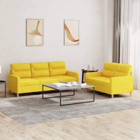 Juego de sofás con cojines 2 piezas tela amarillo claro de , Sofás - Ref: Foro24-3201605, Precio: 486,08 €, Descuento: %