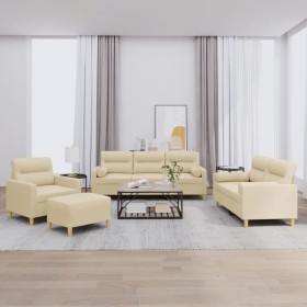 Sofa set with cushions 4 pieces cream fabric by , Sofas - Ref: Foro24-3201562, Price: 768,45 €, Discount: %