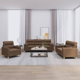 Sofa set with cushions 3 pieces brown fabric by , Sofas - Ref: Foro24-3201555, Price: 715,56 €, Discount: %