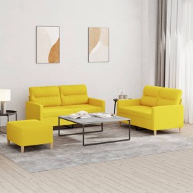 Sofa set with cushions 3 pieces light yellow fabric by , Sofas - Ref: Foro24-3201581, Price: 524,01 €, Discount: %