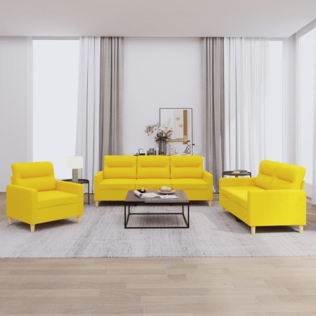 Sofa set with cushions 3 pieces light yellow fabric by , Sofas - Ref: Foro24-3201541, Price: 641,99 €, Discount: %