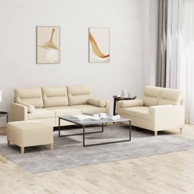 Sofa set with cushions 3 pieces cream fabric by , Sofas - Ref: Foro24-3201626, Price: 613,49 €, Discount: %