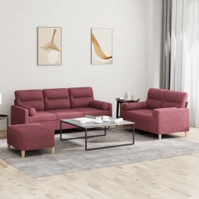 Sofa set with cushions 3 pieces red fabric by , Sofas - Ref: Foro24-3201630, Price: 594,99 €, Discount: %