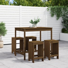 High garden table and stools 5 pieces honey brown pine wood by , Garden sets - Ref: Foro24-3157748, Price: 333,99 €, Discount: %