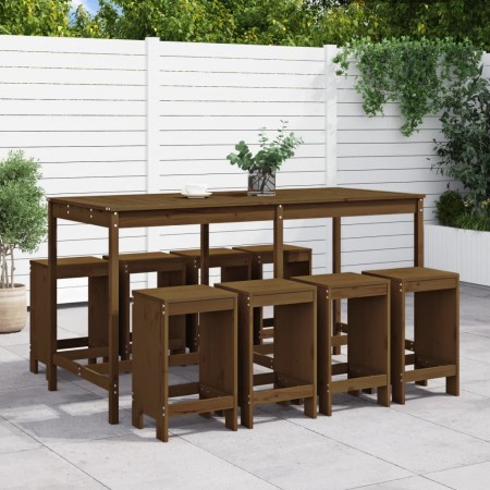 Hoher Gartentisch und Hocker, 9 Stück, honigbraunes Kiefernholz von , Gartensets - Ref: Foro24-3157760, Preis: 619,36 €, Raba...