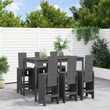 7-teiliges Set mit Gartentisch und hohen Hockern aus grauem Kiefernholz von , Gartensets - Ref: Foro24-3157783, Preis: 581,99...