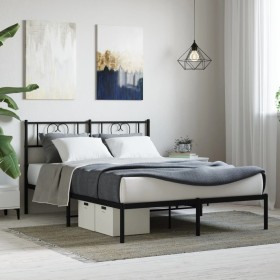 Estructura de cama con cabecero metal negro 135x190 cm de , Camas y somieres - Ref: Foro24-355462, Precio: 93,99 €, Descuento: %