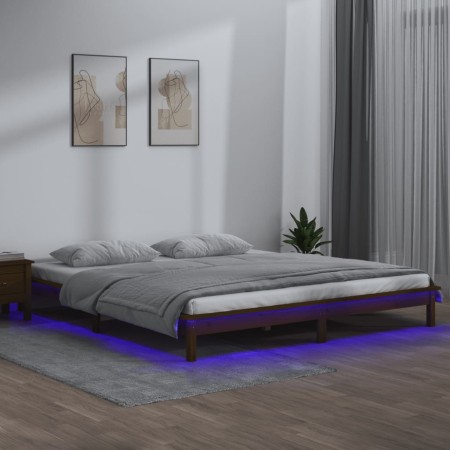 Bed frame with LED solid wood honey brown 160x200 cm by , Beds and slatted bases - Ref: Foro24-820619, Price: 115,48 €, Disco...