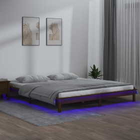 Bed frame with LED solid wood honey brown 120x200 cm by , Beds and slatted bases - Ref: Foro24-820604, Price: 110,21 €, Disco...